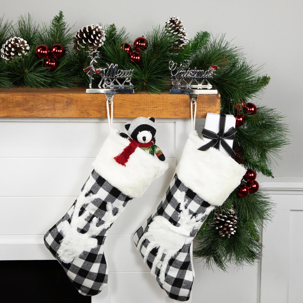 Set of 2 Silver Reindeer Merry Christmas Metal Stocking Holders 5.5". Picture 7