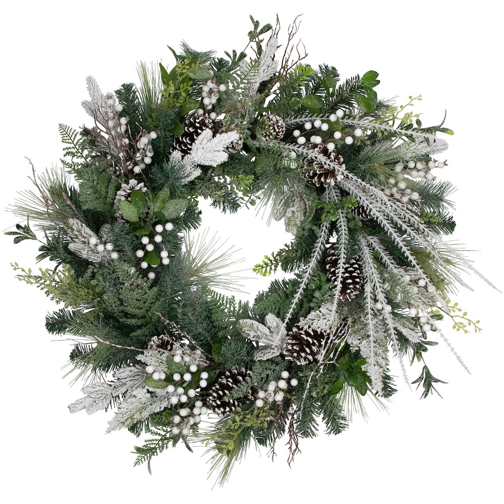 36" Frosted Pinecones and Berries Christmas Wreath  Unlit. Picture 1