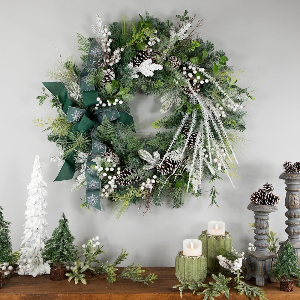 36" Frosted Pinecones and Berries Christmas Wreath  Unlit. Picture 2