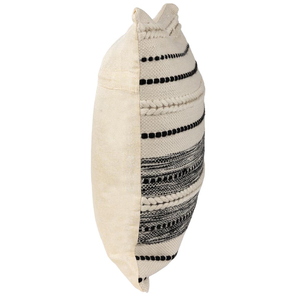 20" Cream and Black Twisted Textured Block Handloom Outdoor Square Throw Pillow. Picture 3