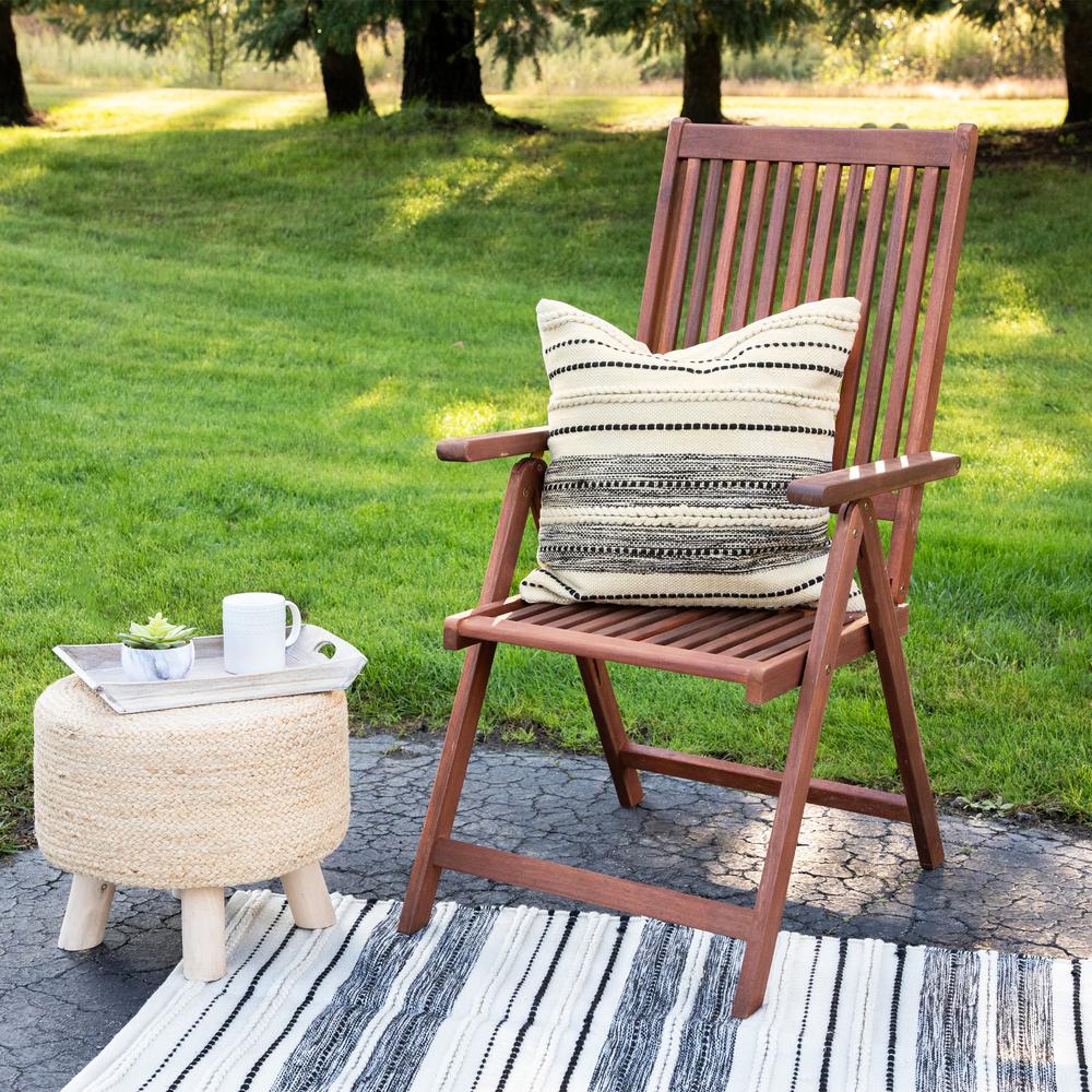 20" Cream and Black Twisted Textured Block Handloom Outdoor Square Throw Pillow. Picture 2