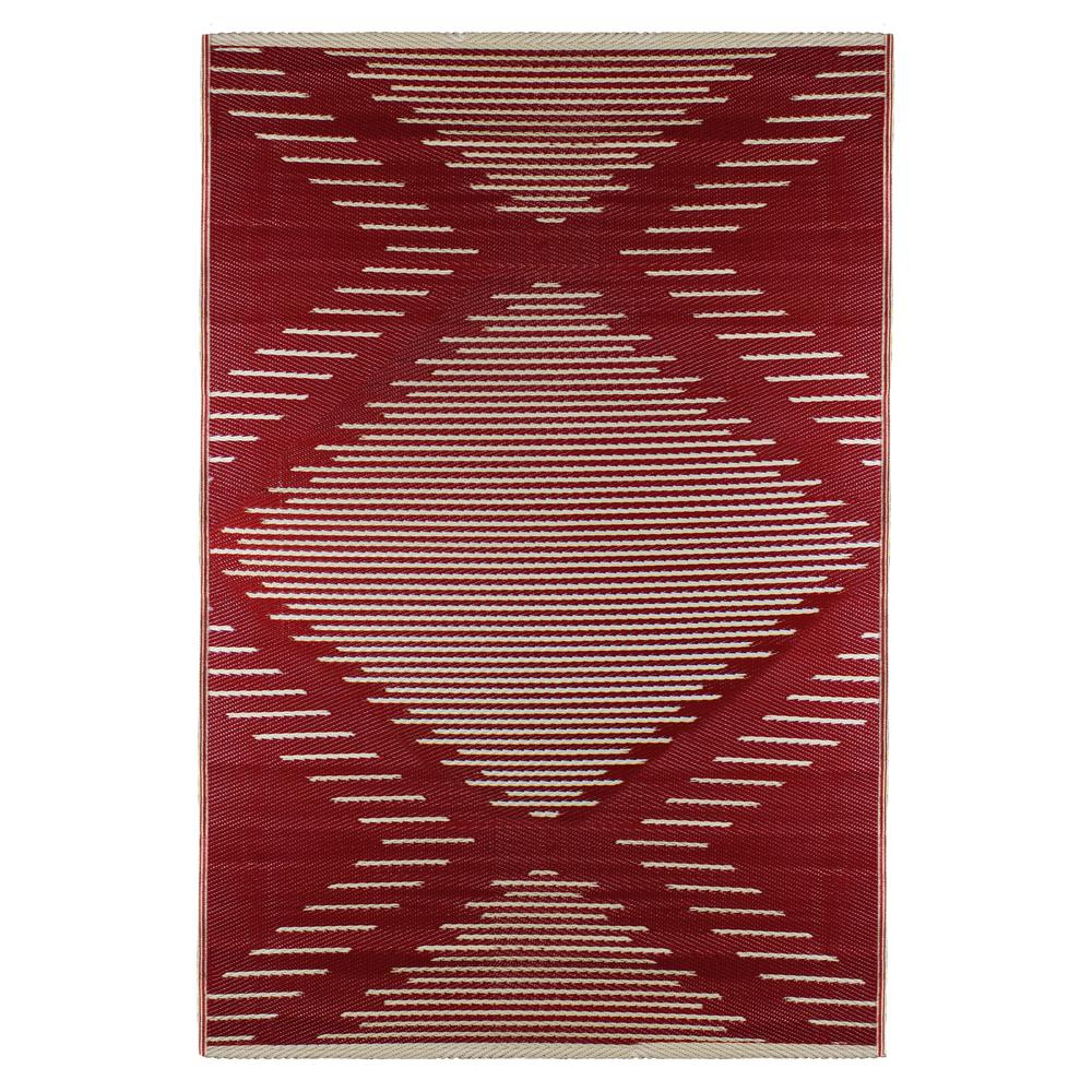 4' x 6' Red and Beige Tribal Pattern Rectangular Outdoor Area Rug. Picture 1