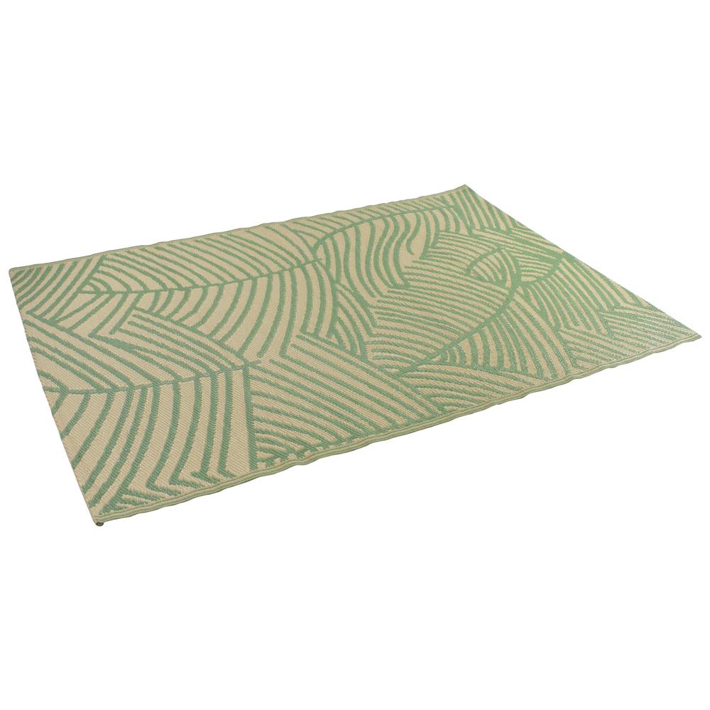 4' x 6' Green and Beige Leaf Design Rectangular Outdoor Area Rug. Picture 3