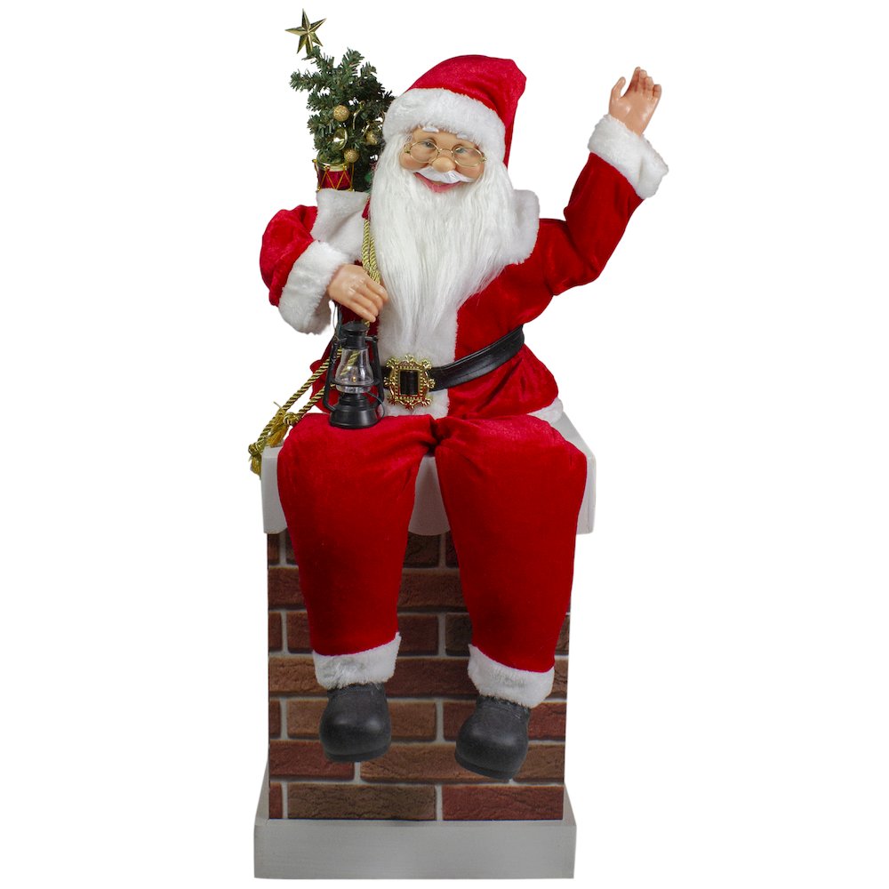 32" Musical and Animated Santa on a Chimney Christmas Decoration. Picture 1