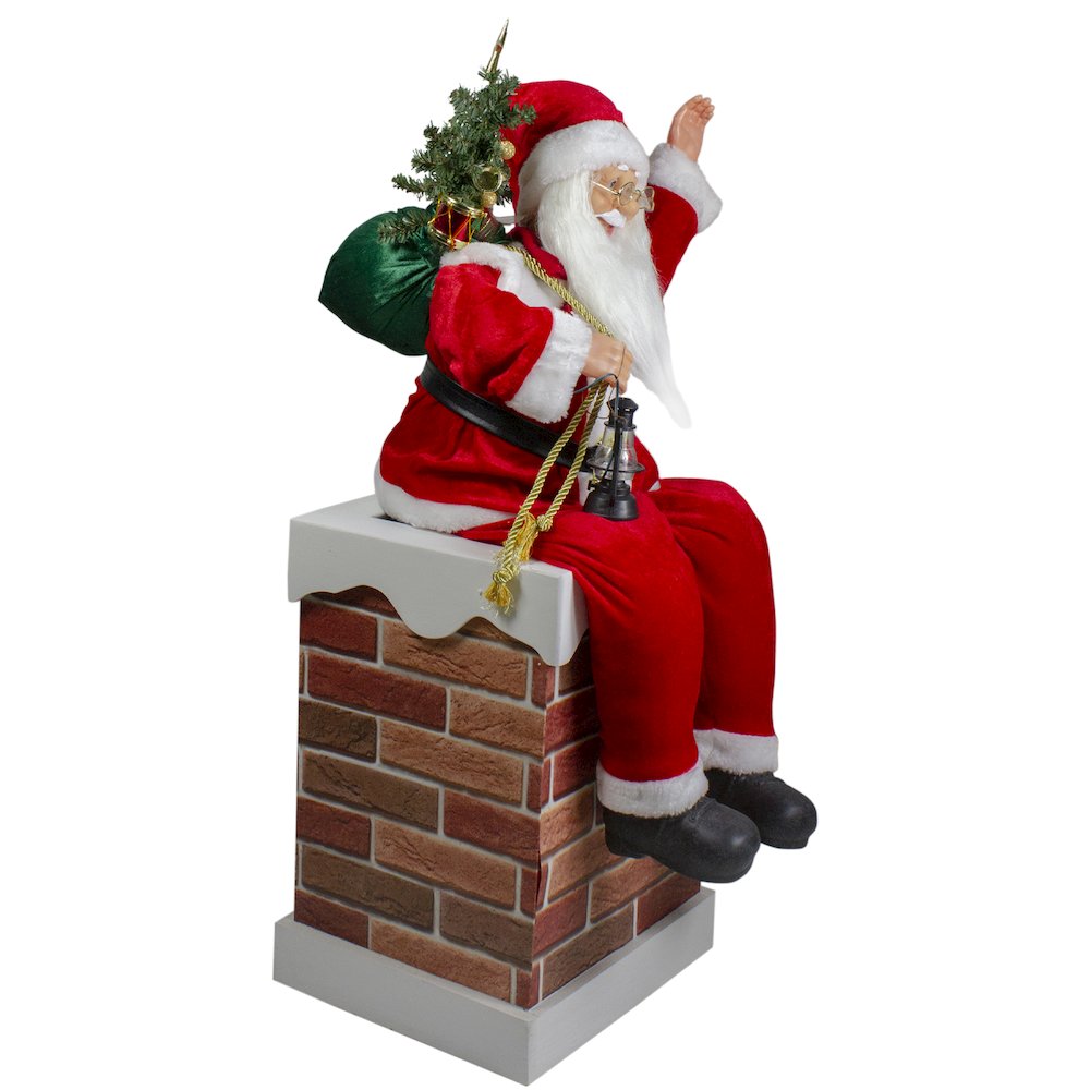 32" Musical and Animated Santa on a Chimney Christmas Decoration. Picture 2