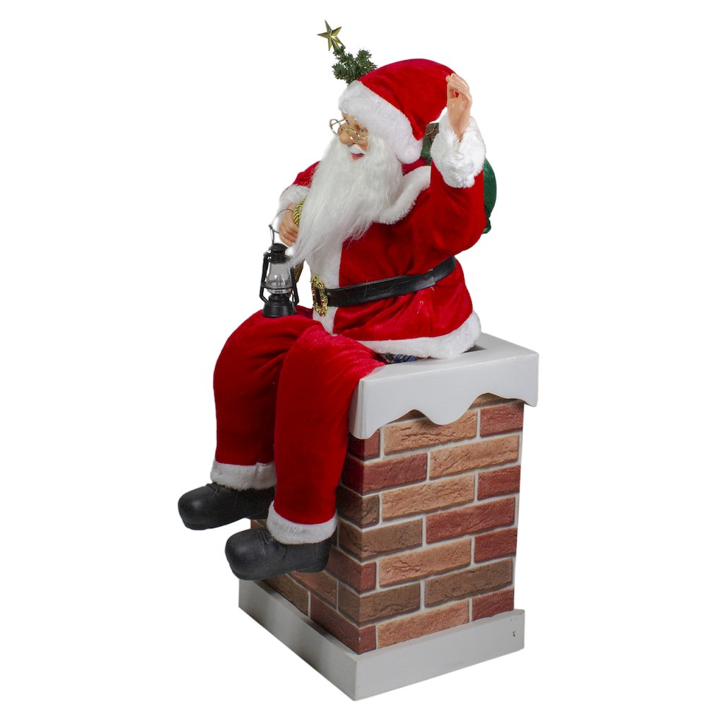 32" Musical and Animated Santa on a Chimney Christmas Decoration. Picture 3