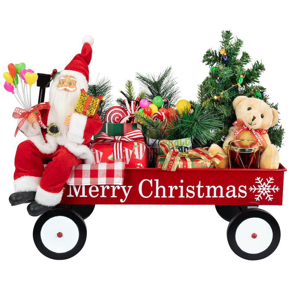 Lighted and Musical Santa Claus Merry Christmas Wagon Decoration - 20". Picture 1