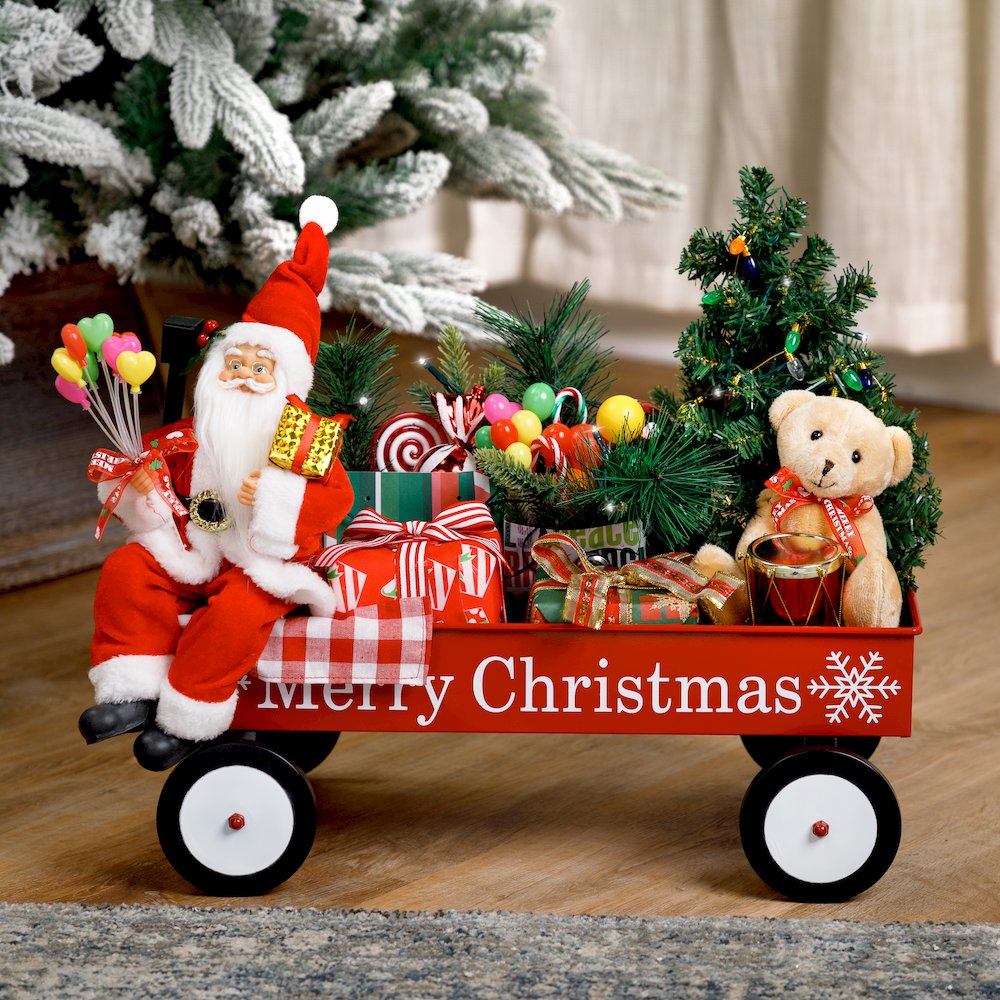Lighted and Musical Santa Claus Merry Christmas Wagon Decoration - 20". Picture 6