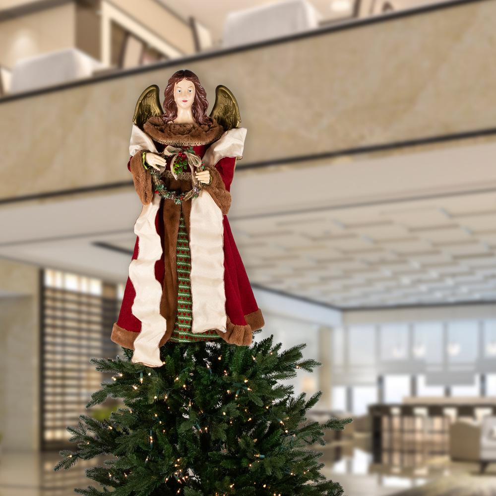 3' Red and Brown Angel Commercial Size Christmas Tree Topper  Unlit. Picture 2