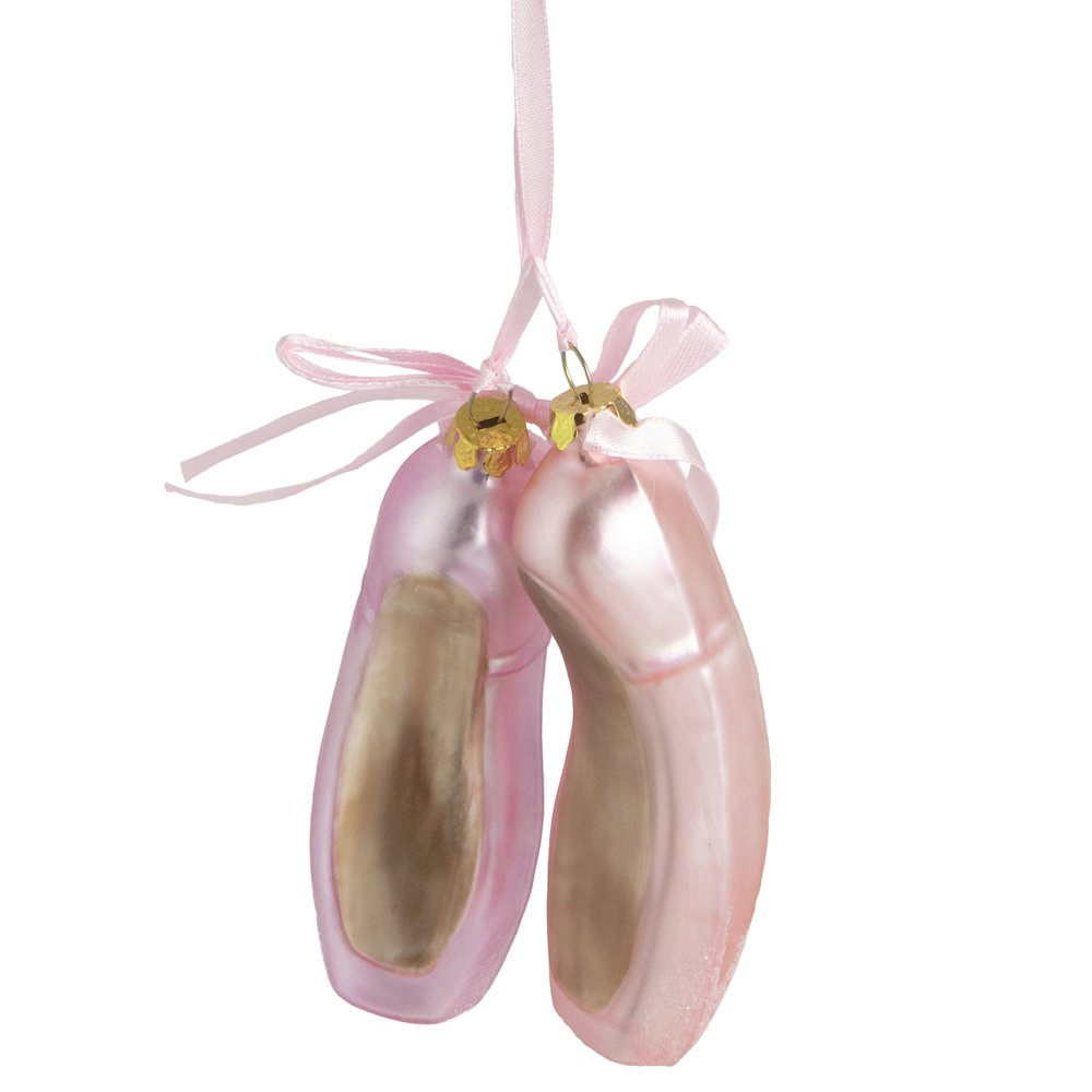 4.5" Pink Ballet Slippers Glass Christmas Ornament. Picture 5