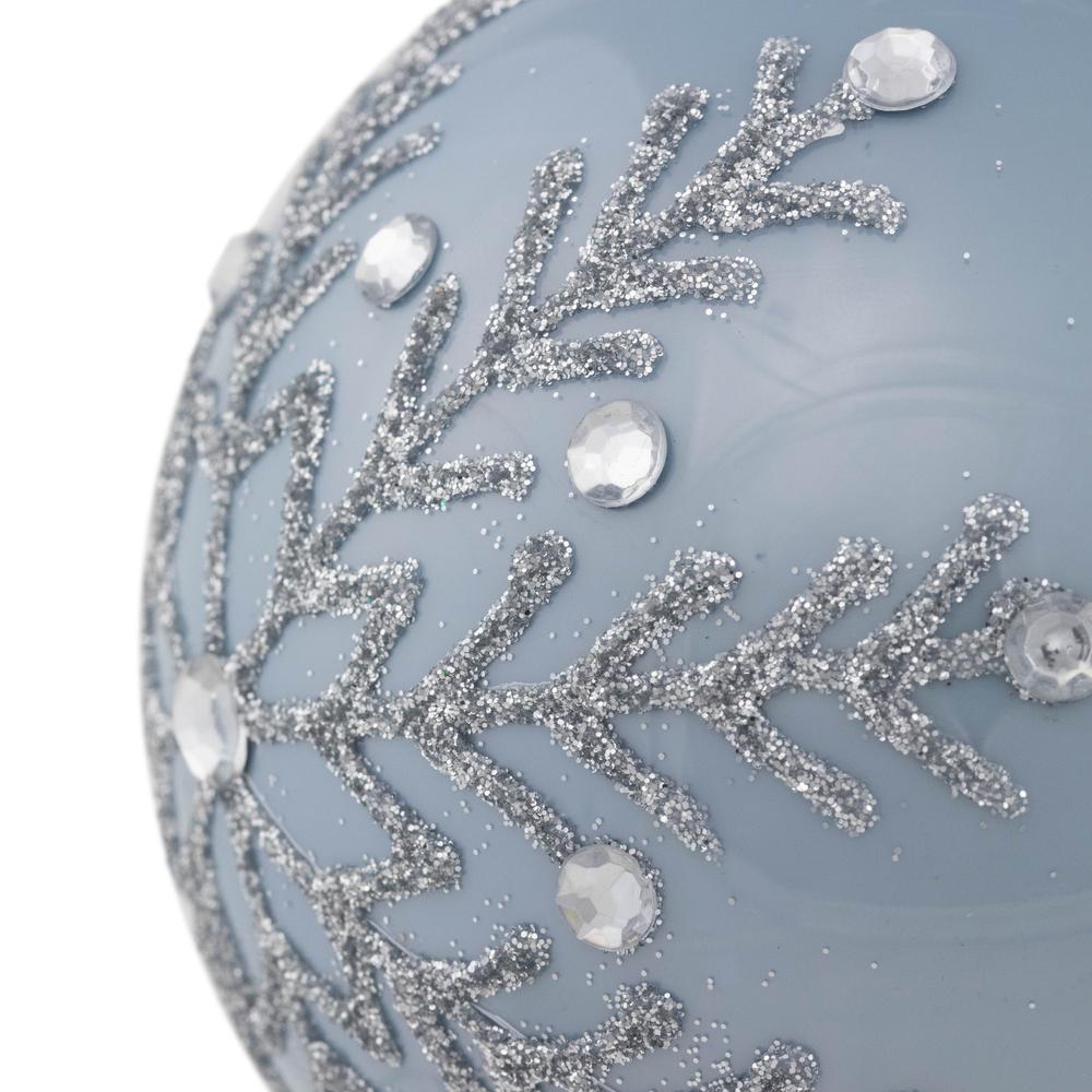 Set of 2 Shiny Stone Blue Glitter Snowflakes Glass Christmas Ball Ornaments 4". Picture 3