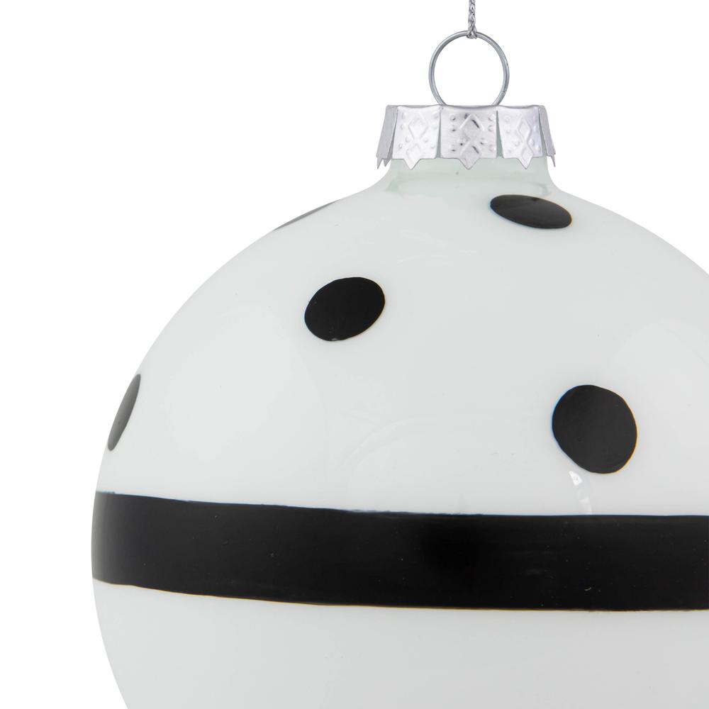 Set of 2 White and Black Striped Glass Christmas Ball Ornaments 4". Picture 7