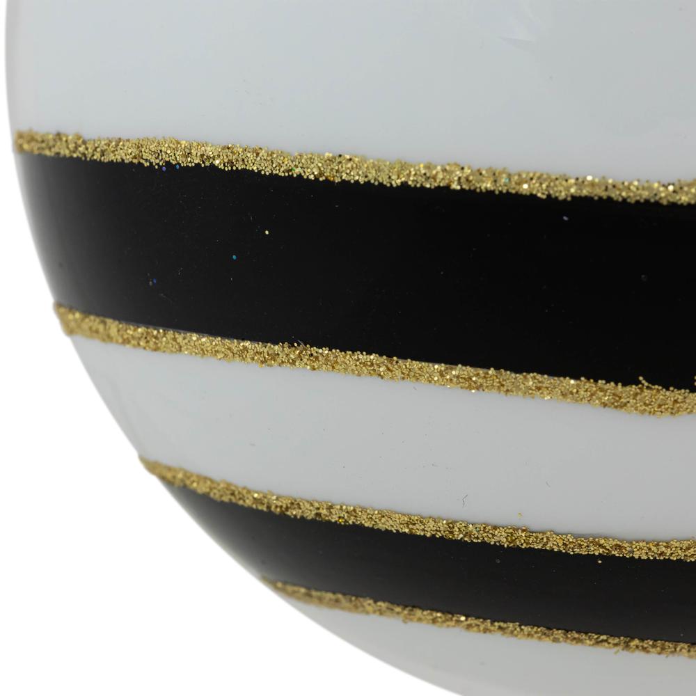 Set of 2 White and Black Striped Glass Christmas Ball Ornaments 4". Picture 4