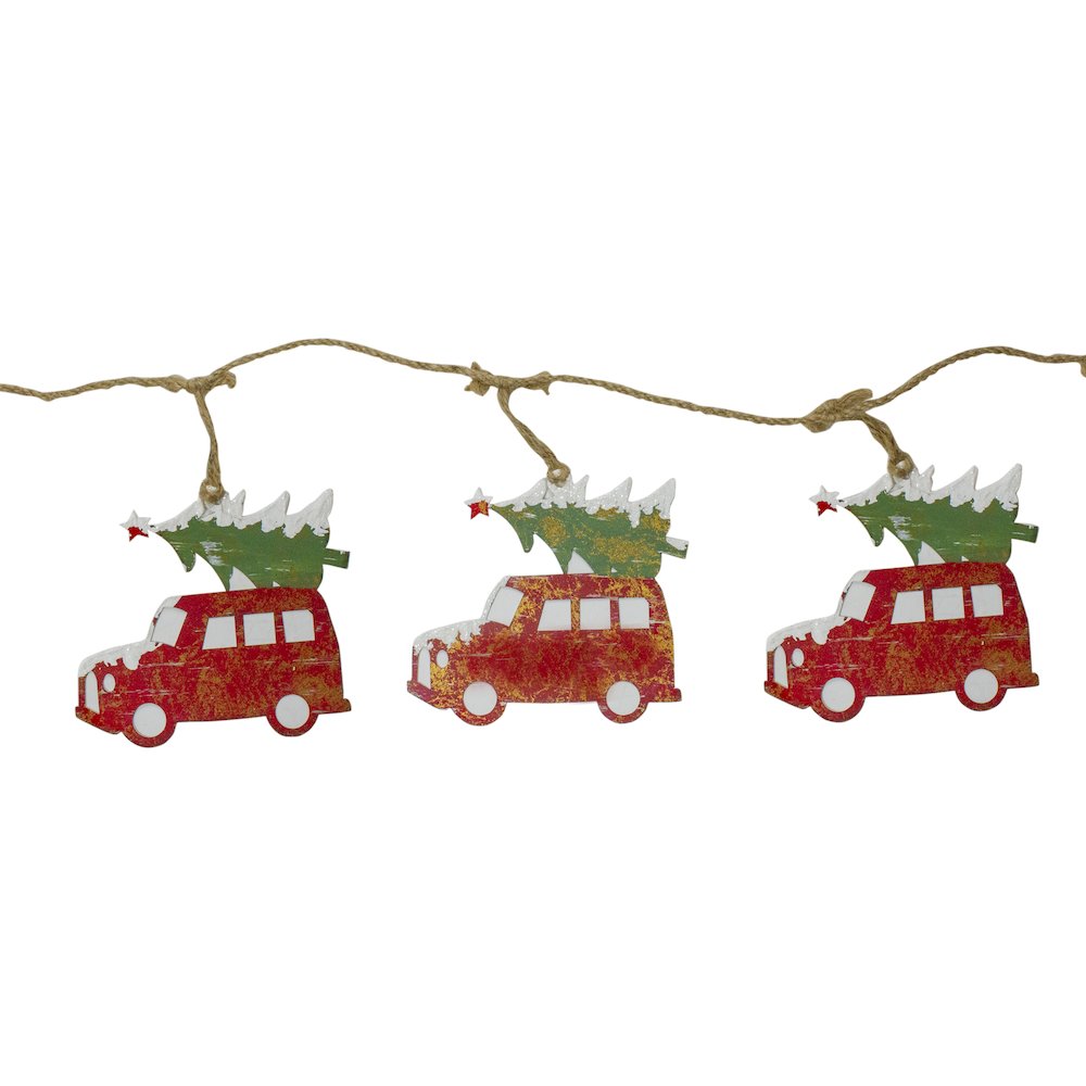 55" Red Vintage Truck with Tree Christmas Garland on Jute Rope. Picture 4