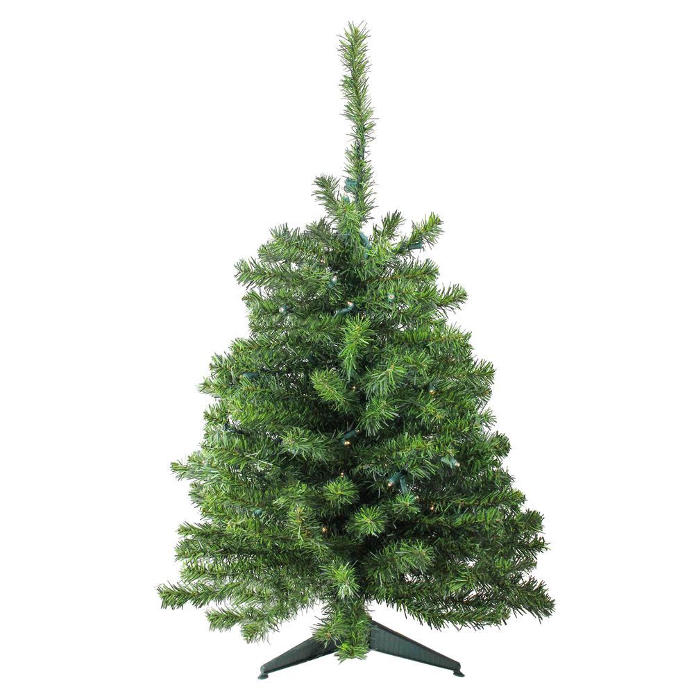 3' Pre-Lit Green Medium Canadian Pine Artificial Christmas Tree - Clear and White LED Lights. Picture 1
