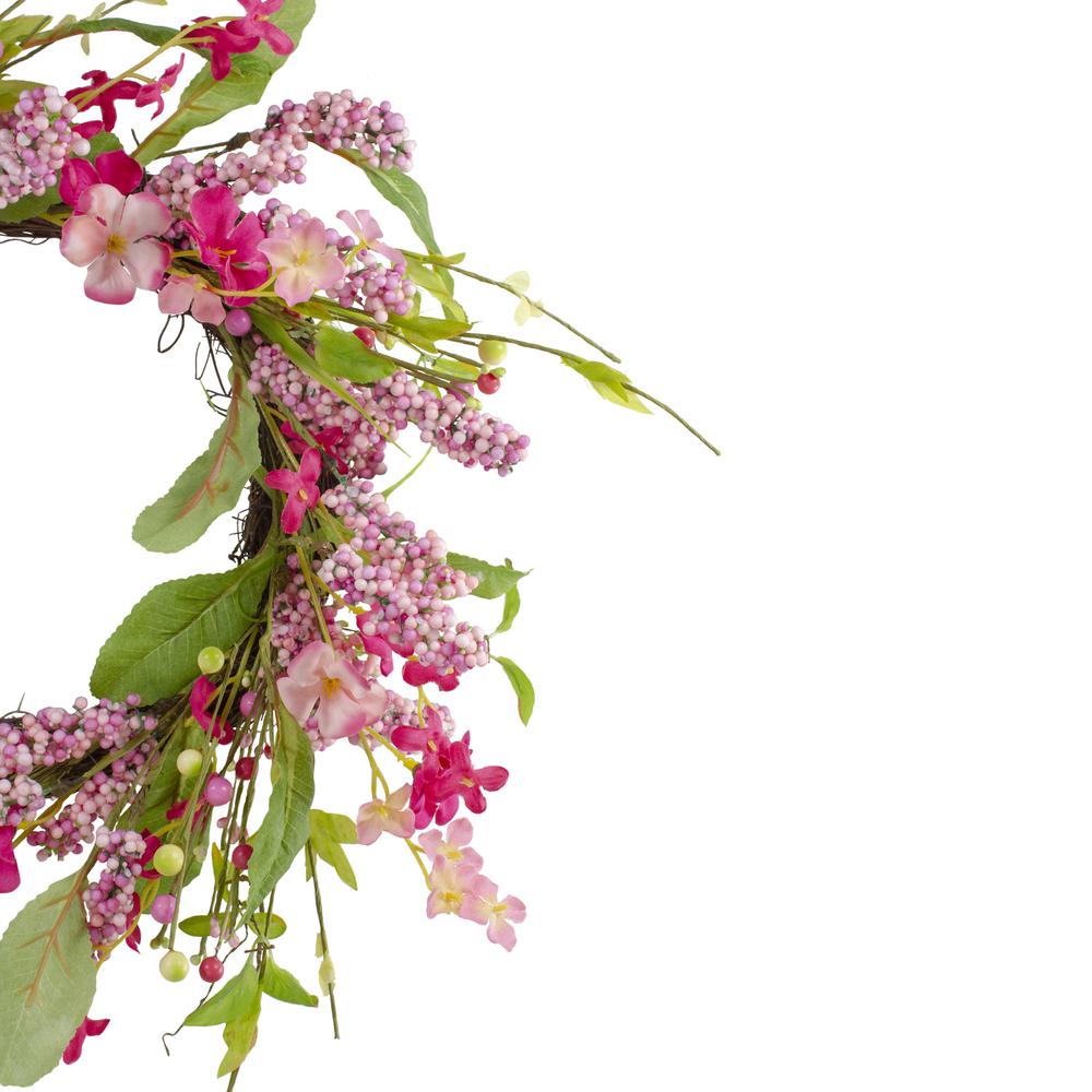 Geranium and Berry Artificial Spring Floral Wreath  Pink - 18-Inch. Picture 4