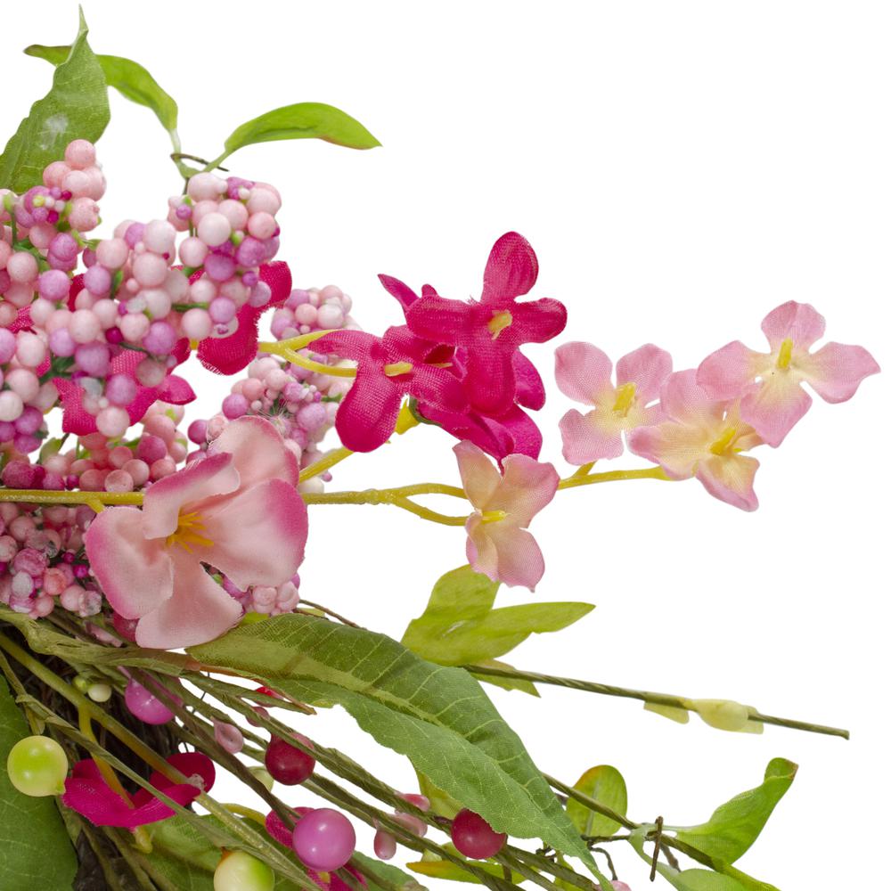 Geranium and Berry Artificial Spring Floral Wreath  Pink - 18-Inch. Picture 3