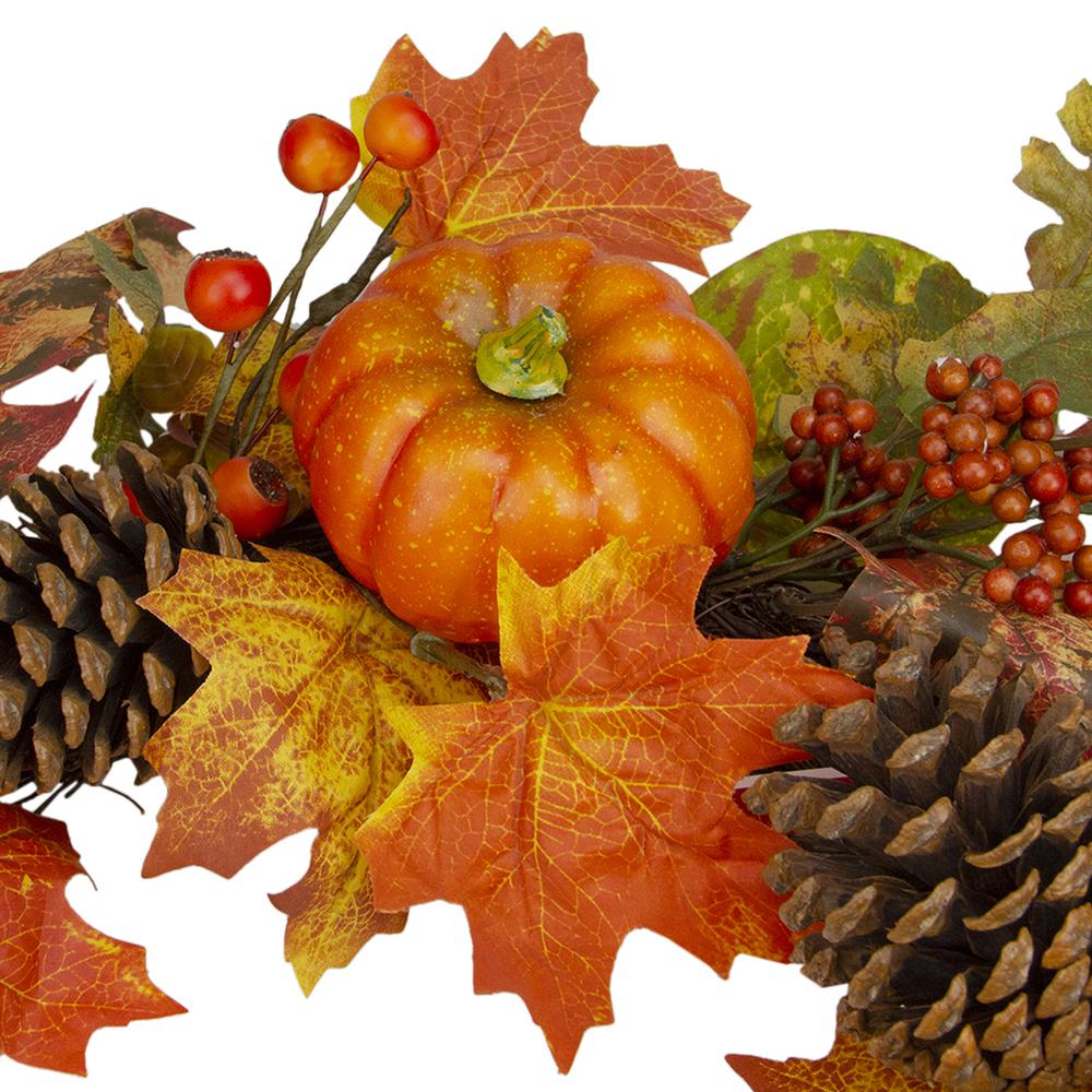 Orange Pumpkins  Pine Cones and Berries Fall Harvest Wreath - 24 inch  Unlit. Picture 3