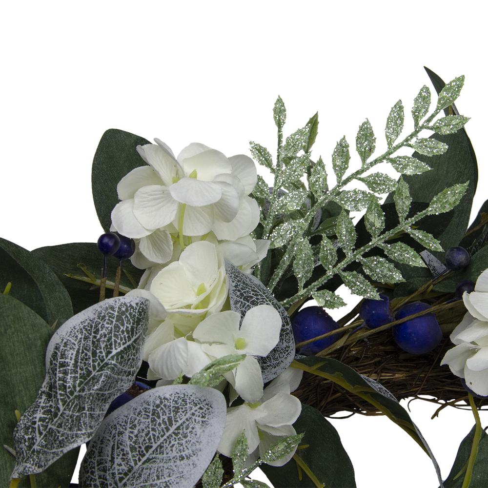 Iced Hydrangeas Blueberries and Foliage Christmas Wreath - 26 Inch Unlit. Picture 4