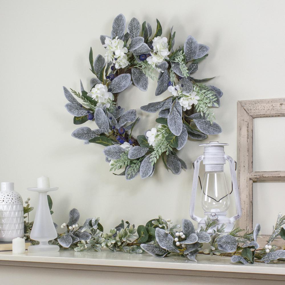 Iced Hydrangeas Blueberries and Foliage Christmas Wreath - 26 Inch Unlit. Picture 2