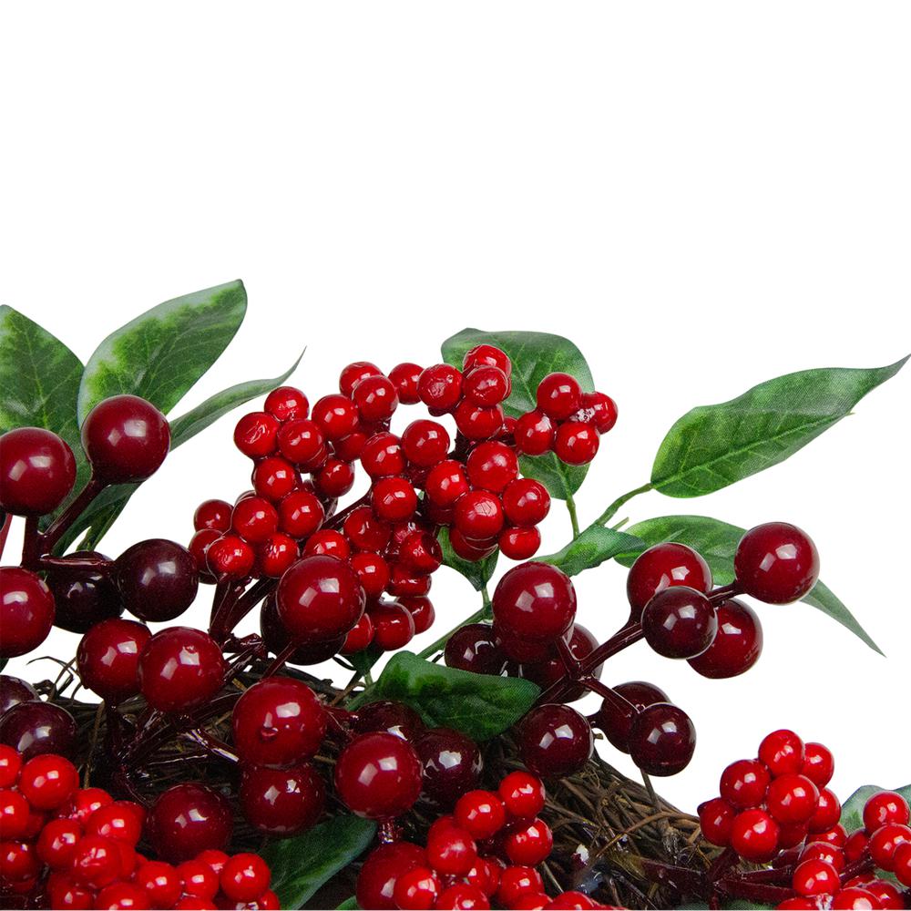 Red Berries and Two-Tone Green Leaves Christmas Wreath - 18-Inch Unlit. Picture 4