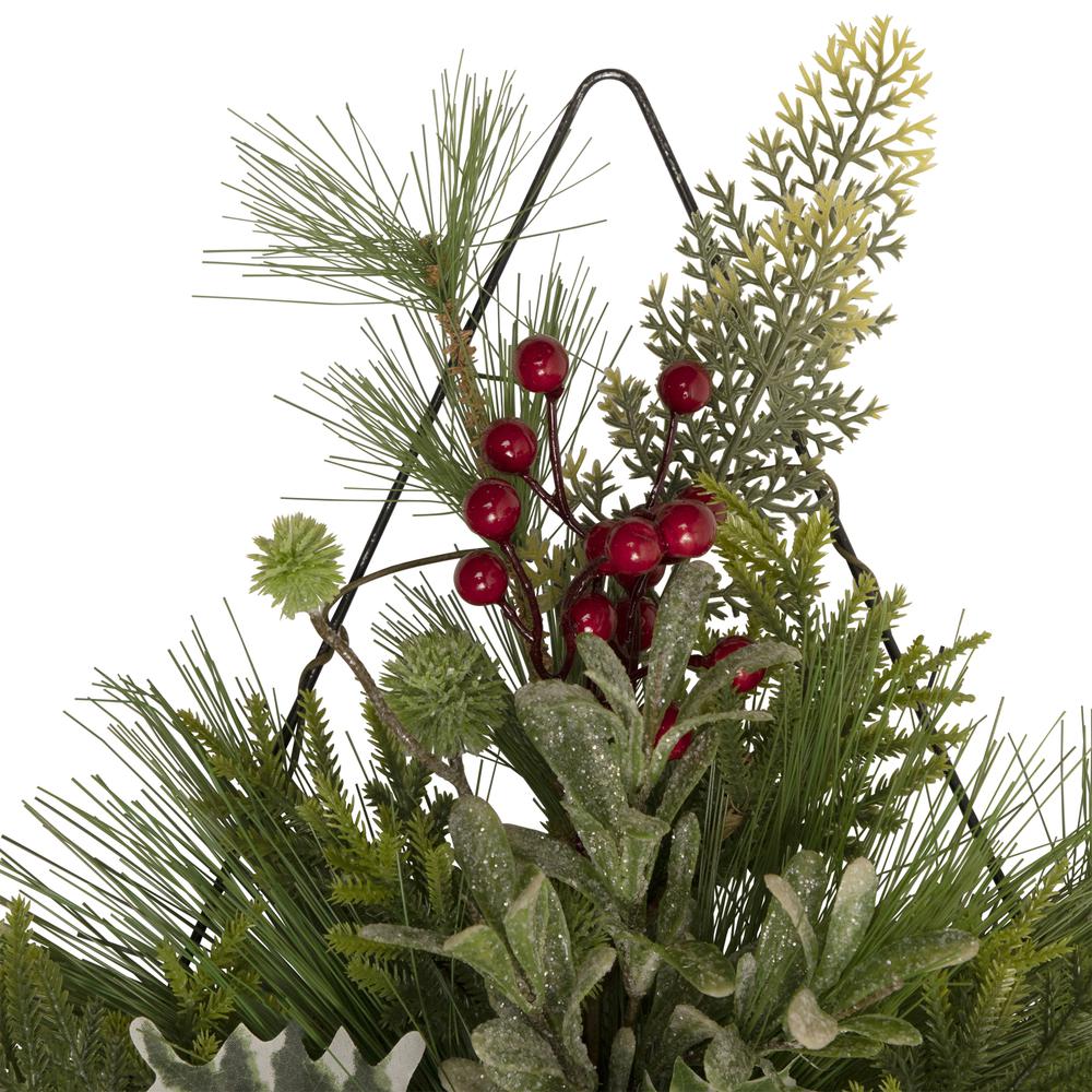 24" Pine Christmas Tree Wall Hanging Decoration with Berries and Holly. Picture 4