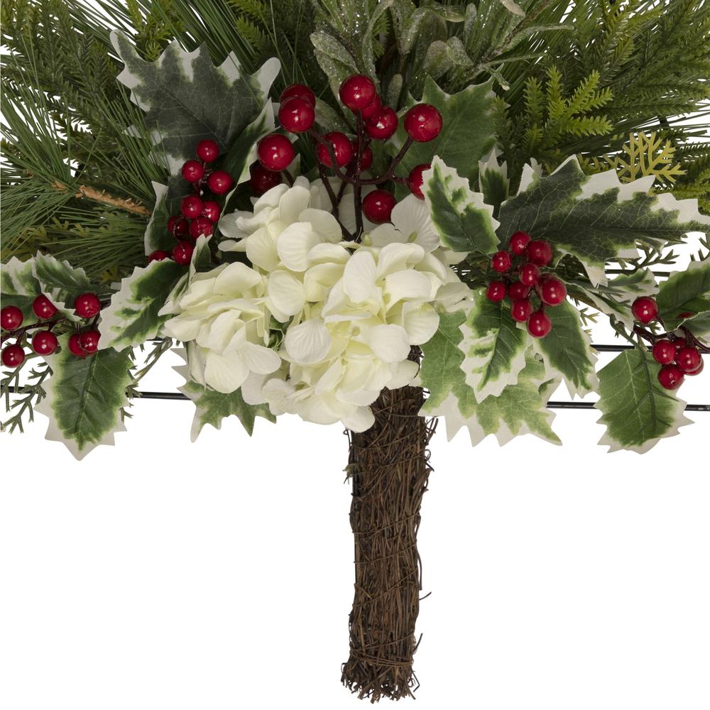24" Pine Christmas Tree Wall Hanging Decoration with Berries and Holly. Picture 5