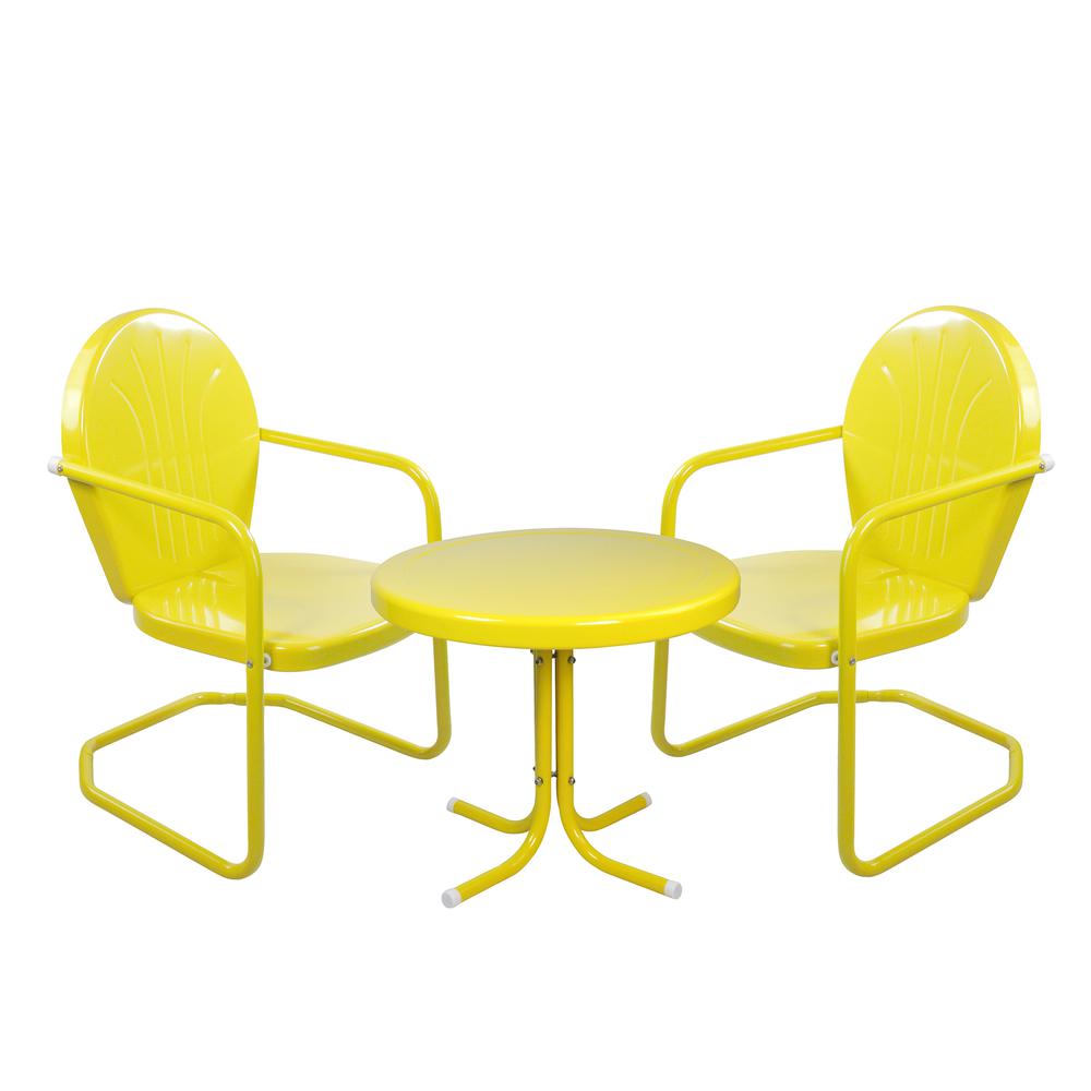 3-Piece Retro Metal Tulip Chairs and Side Table Outdoor Set  Yellow. Picture 1