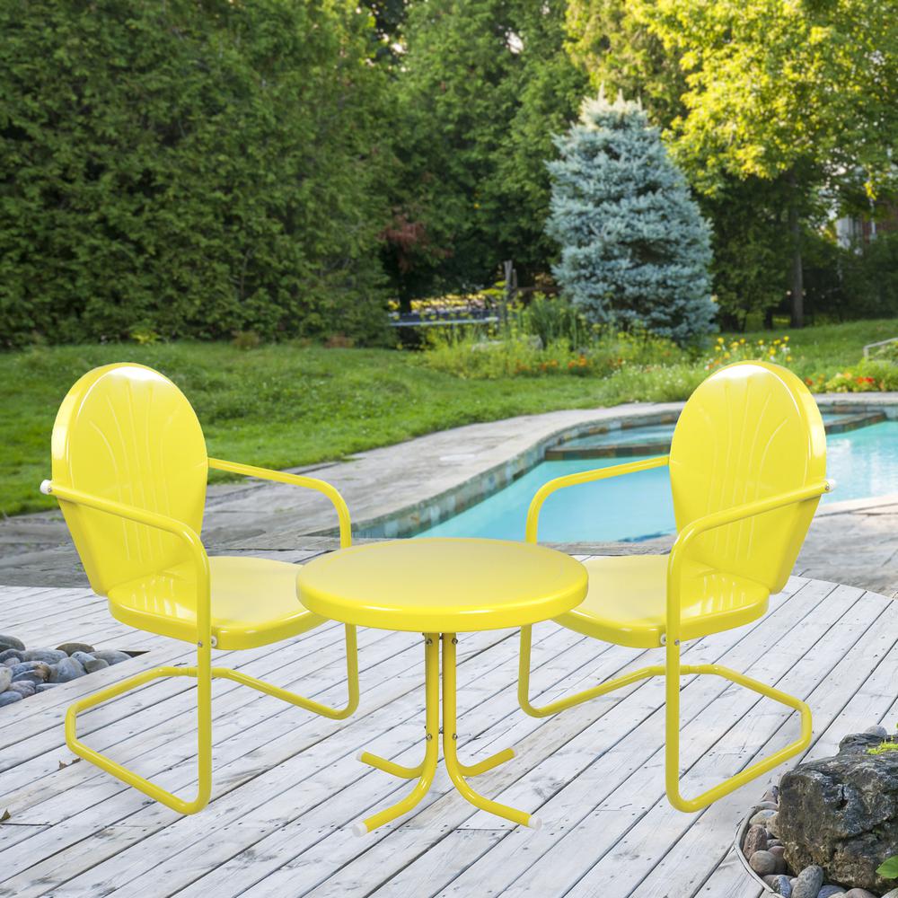 3-Piece Retro Metal Tulip Chairs and Side Table Outdoor Set  Yellow. Picture 2
