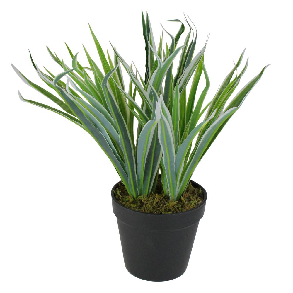 13" Green and Black Potted Two Tone Artificial Grass Plant. Picture 1