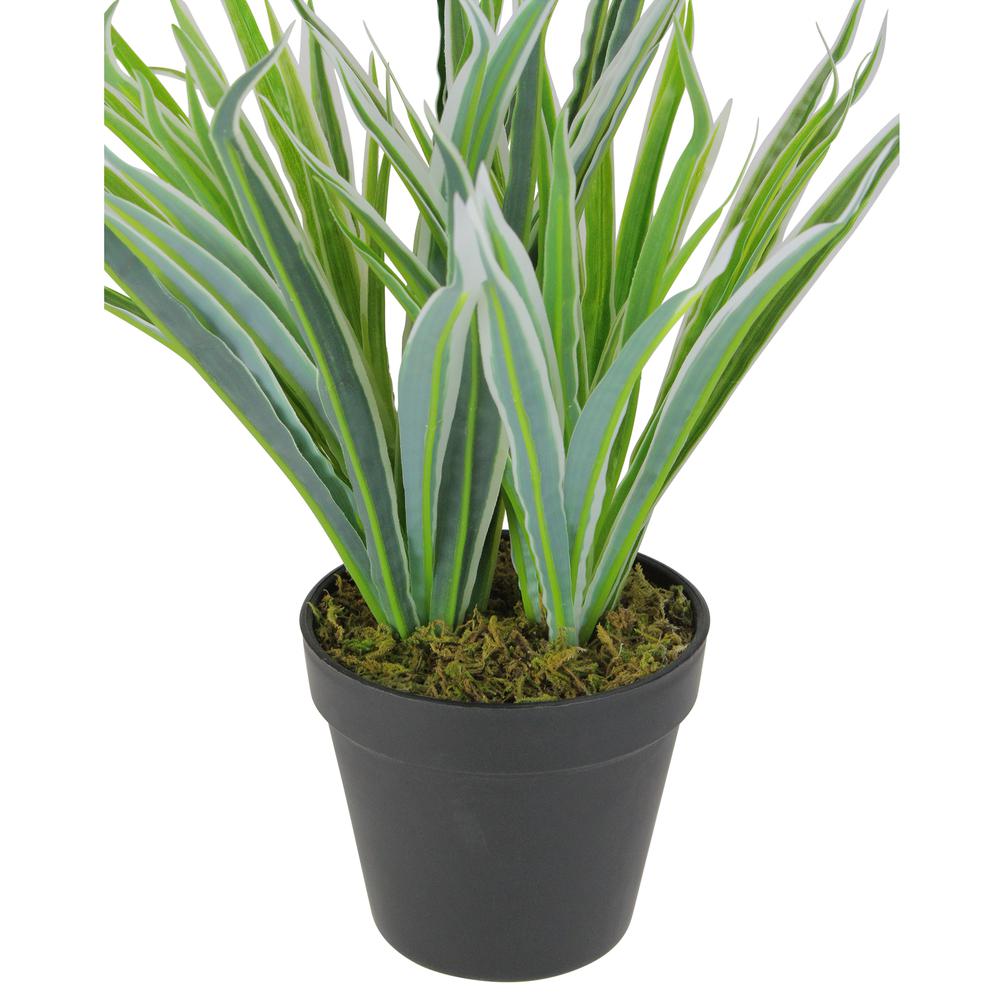 13" Green and Black Potted Two Tone Artificial Grass Plant. Picture 2