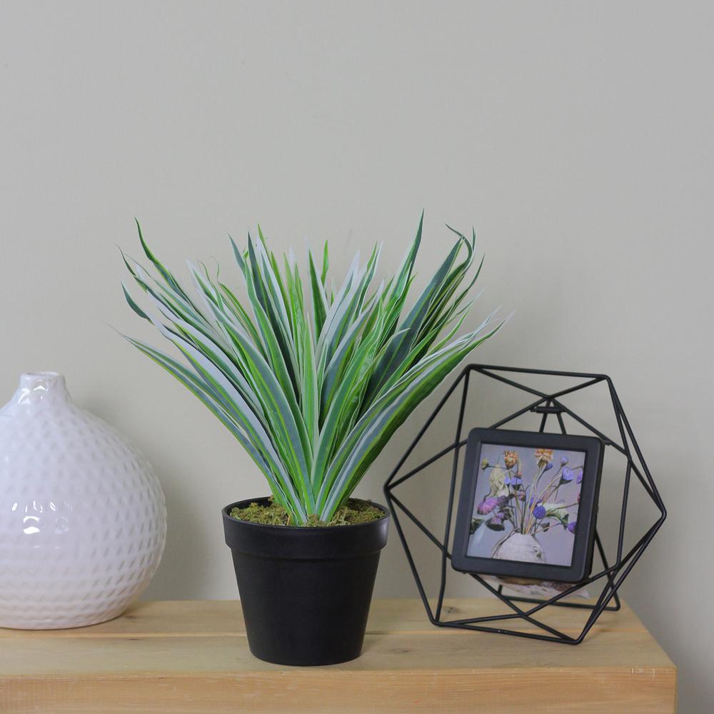 13" Green and Black Potted Two Tone Artificial Grass Plant. Picture 4