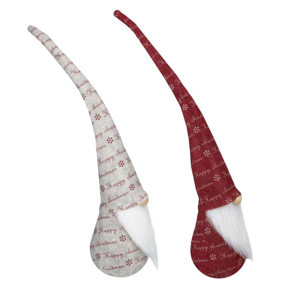 Set of 2 Red and Ivory Happy Christmas Gnomes 18". Picture 3