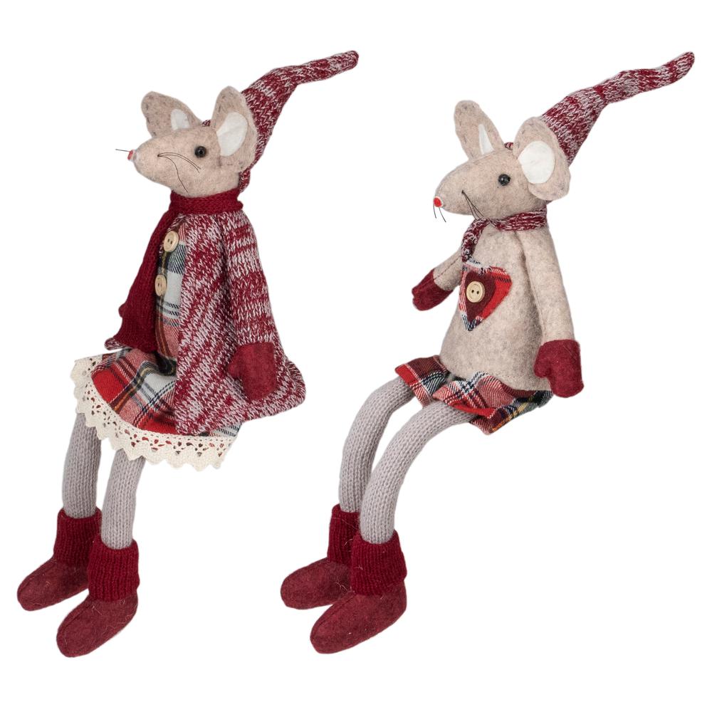 Set of 2 Boy and Girl Sitting Plush Christmas Mice Figures 17". Picture 2