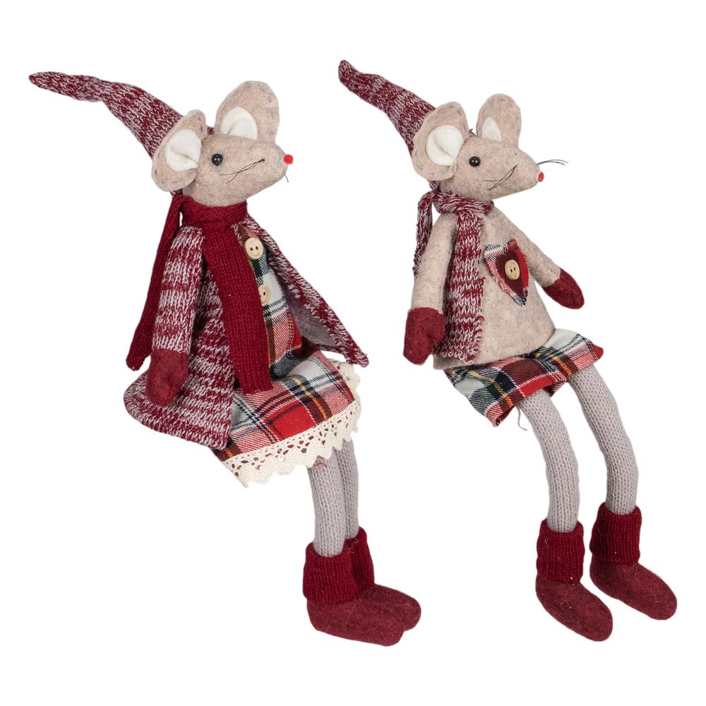 Set of 2 Boy and Girl Sitting Plush Christmas Mice Figures 17". Picture 3
