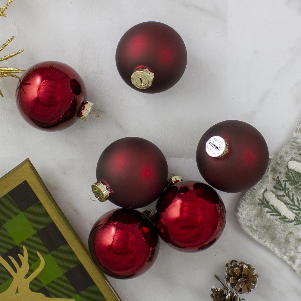 6ct Burgundy Red 2-Finish Glass Ball Christmas Ornaments 3.25" (80mm). Picture 2