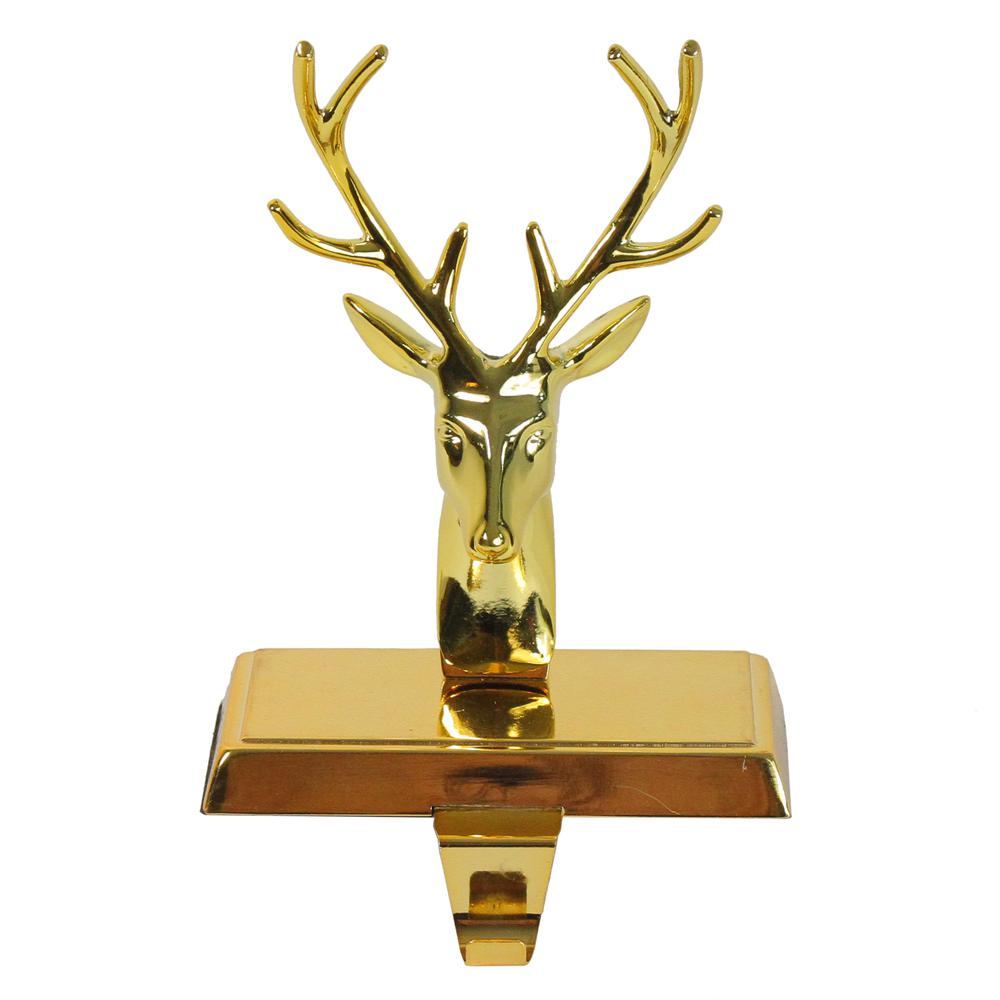 8"shiny Gold Metal Deer Christmas Stocking Holder". Picture 1