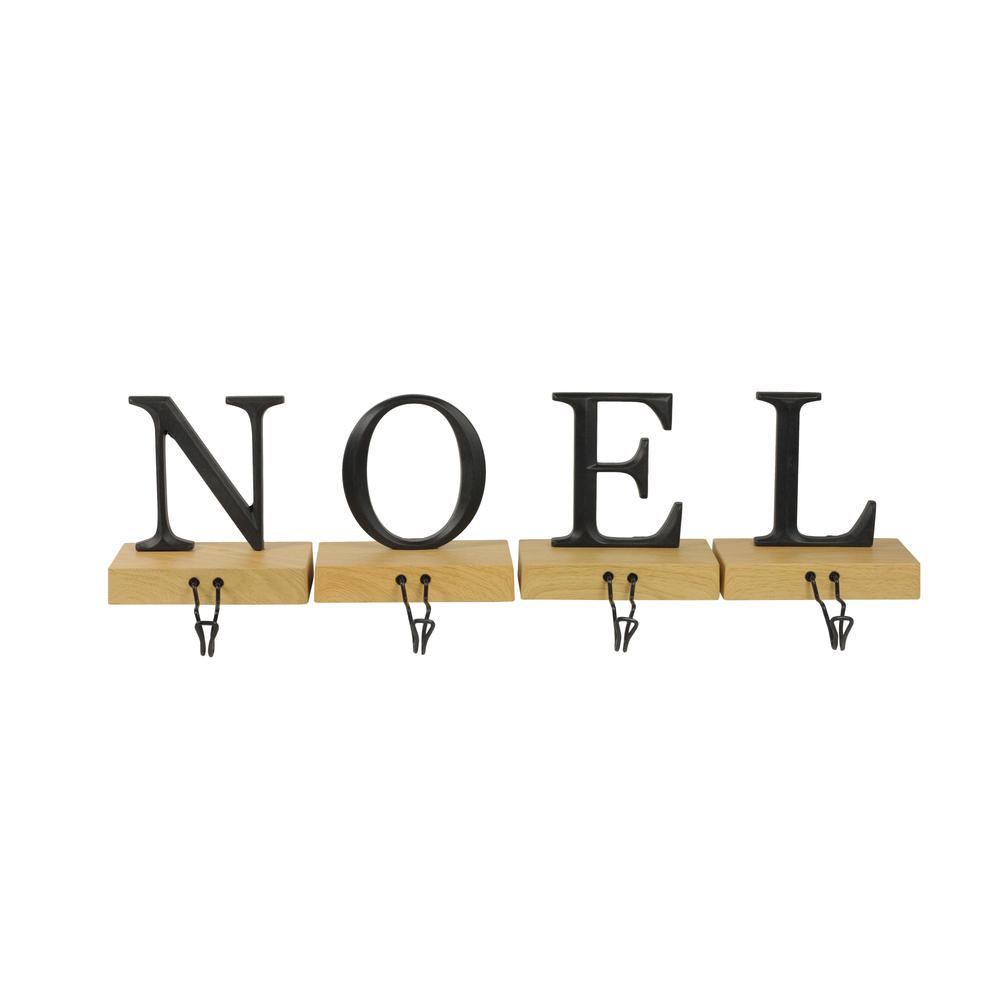Set of 4 Brown and Black "NOEL" Christmas Stocking Holder 6". Picture 1
