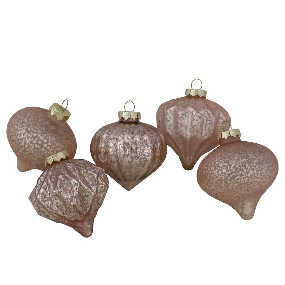 Set of 12 Blush Pink Finial and Glass Ball Christmas Ornaments. Picture 4