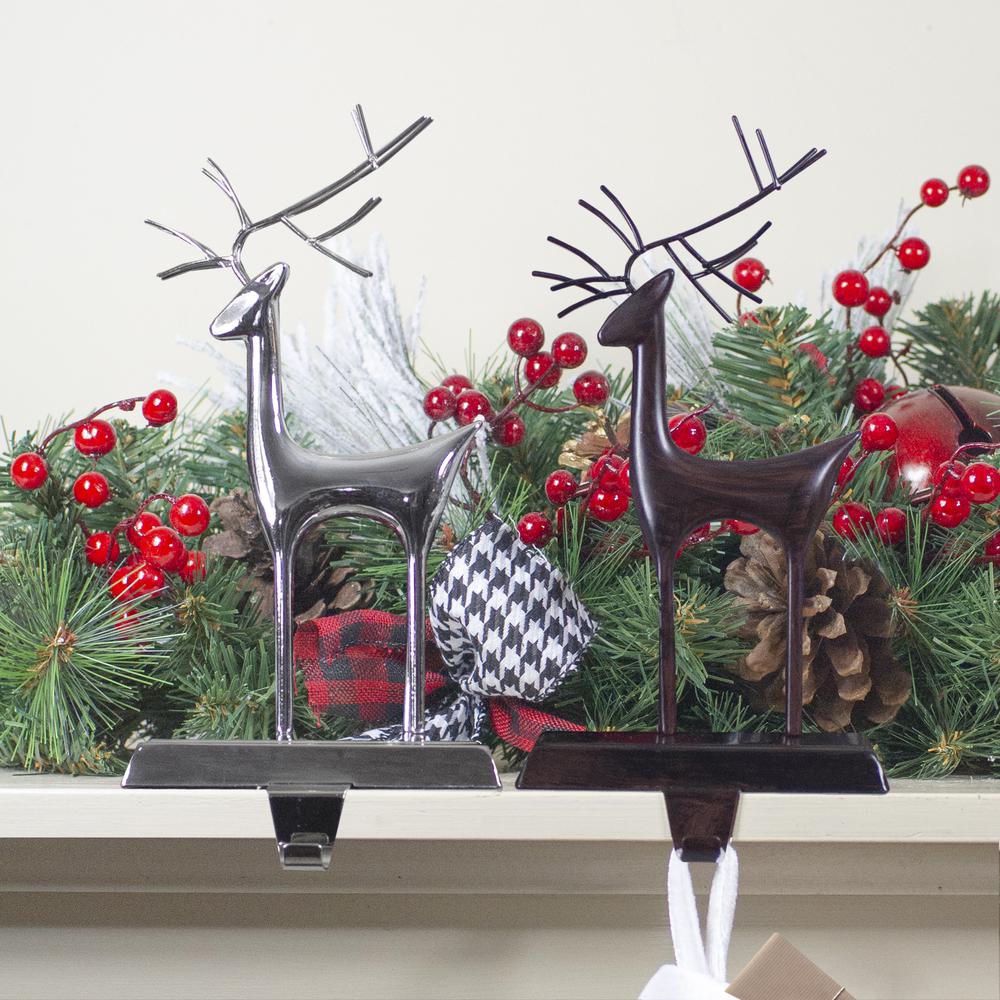 Set of 2 Oil Rubbed Bronze and Silver Reindeer Christmas Stocking Holders. Picture 2