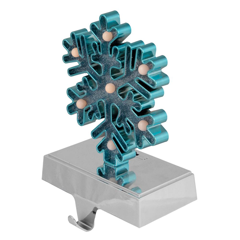 Blue and Silver LED Lighted Snowflake Christmas Stocking Holder 7". Picture 3