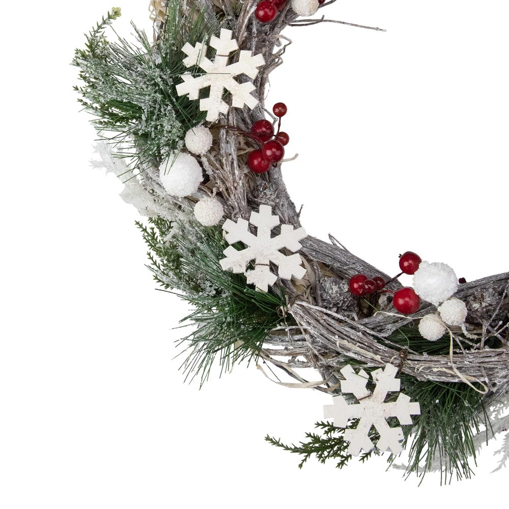Snowflakes and Berries Winter Foliage Christmas Wreath  24-Inch  Unlit. Picture 3