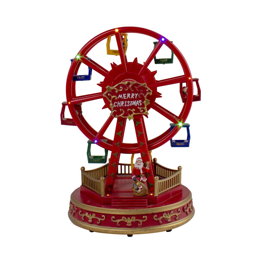 11.25" Red and Gold LED Lighted and Musical Rotating Christmas Ferris Wheel. Picture 1