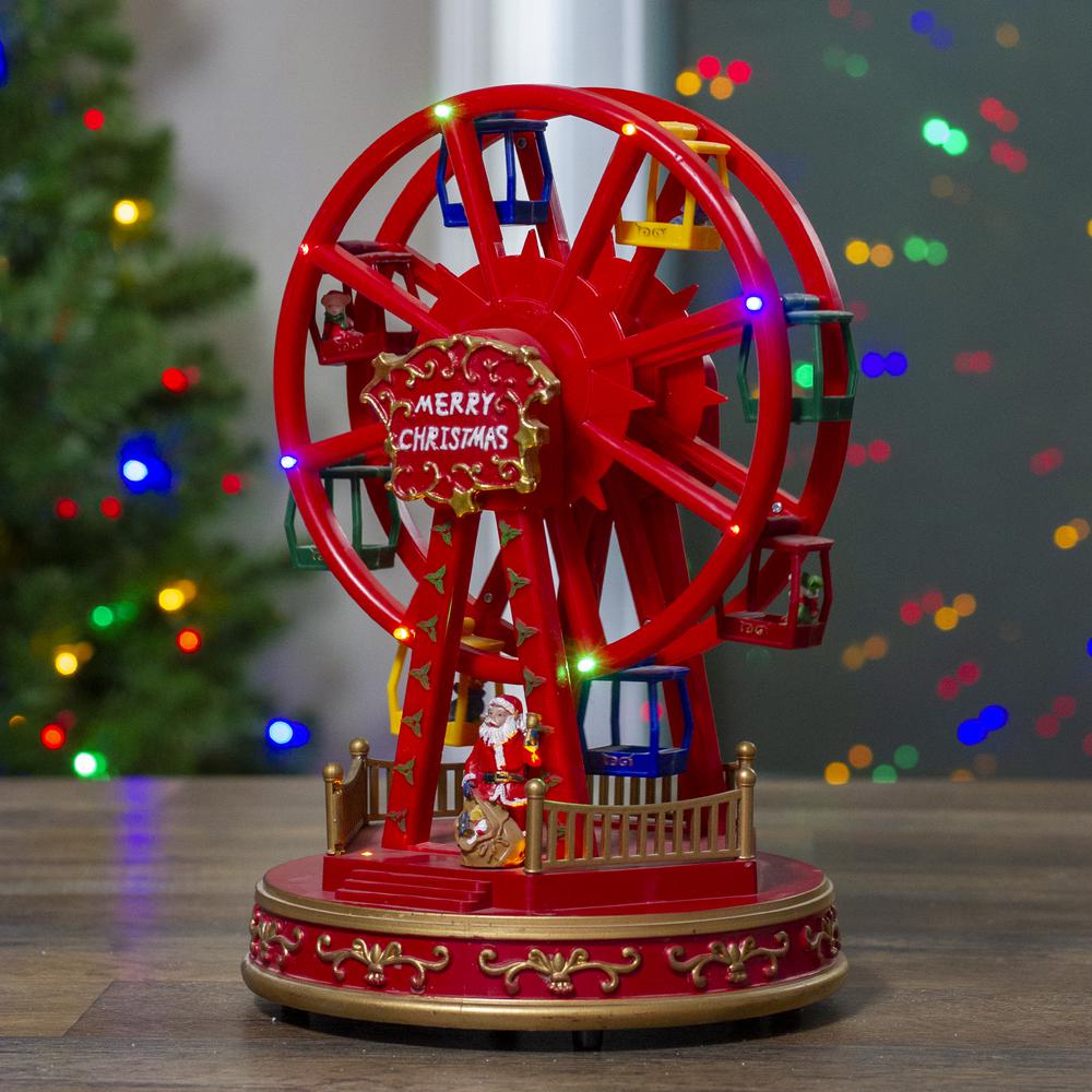 11.25" Red and Gold LED Lighted and Musical Rotating Christmas Ferris Wheel. Picture 2