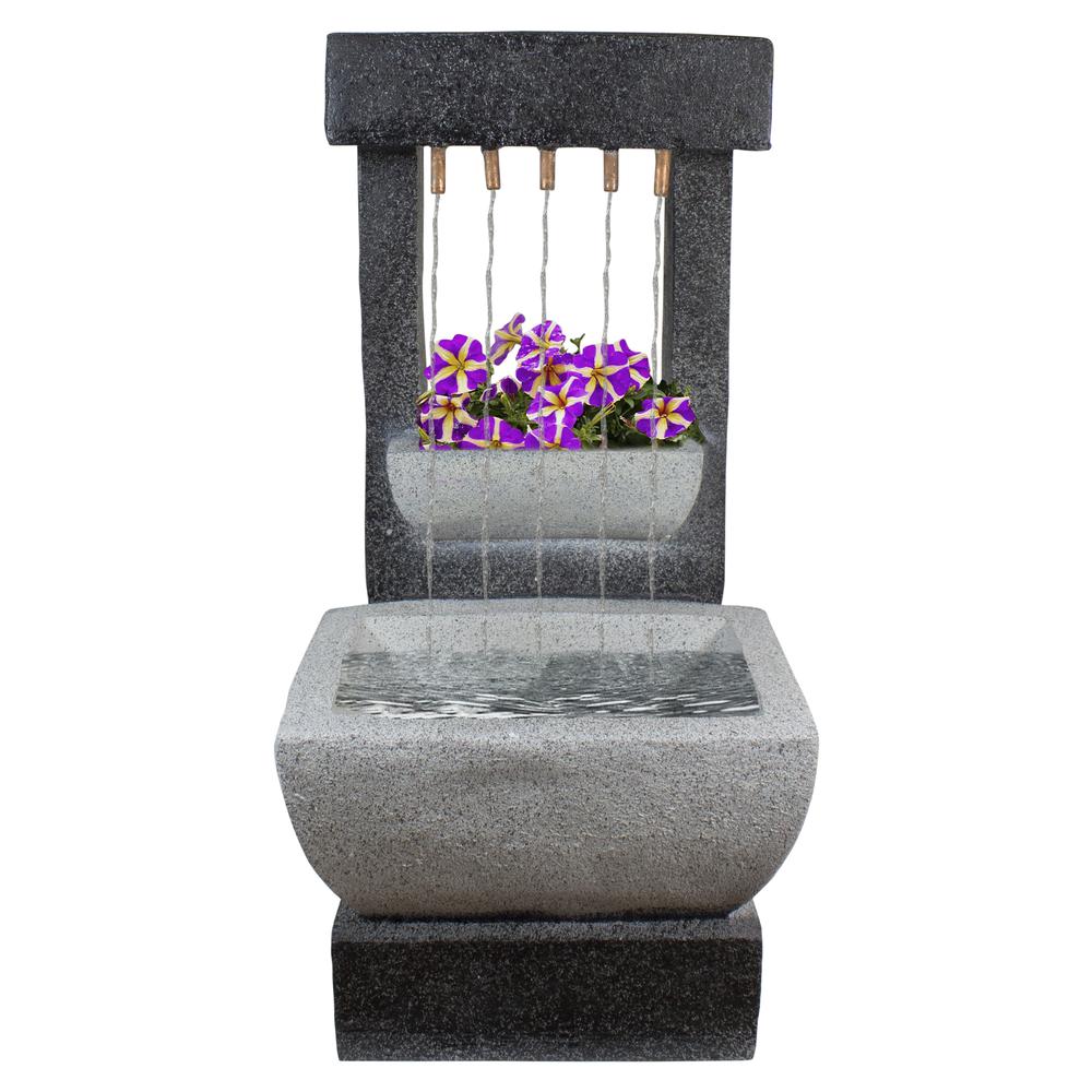 26" LED Lighted Rainfall Outdoor Water Fountain with Planter. Picture 1