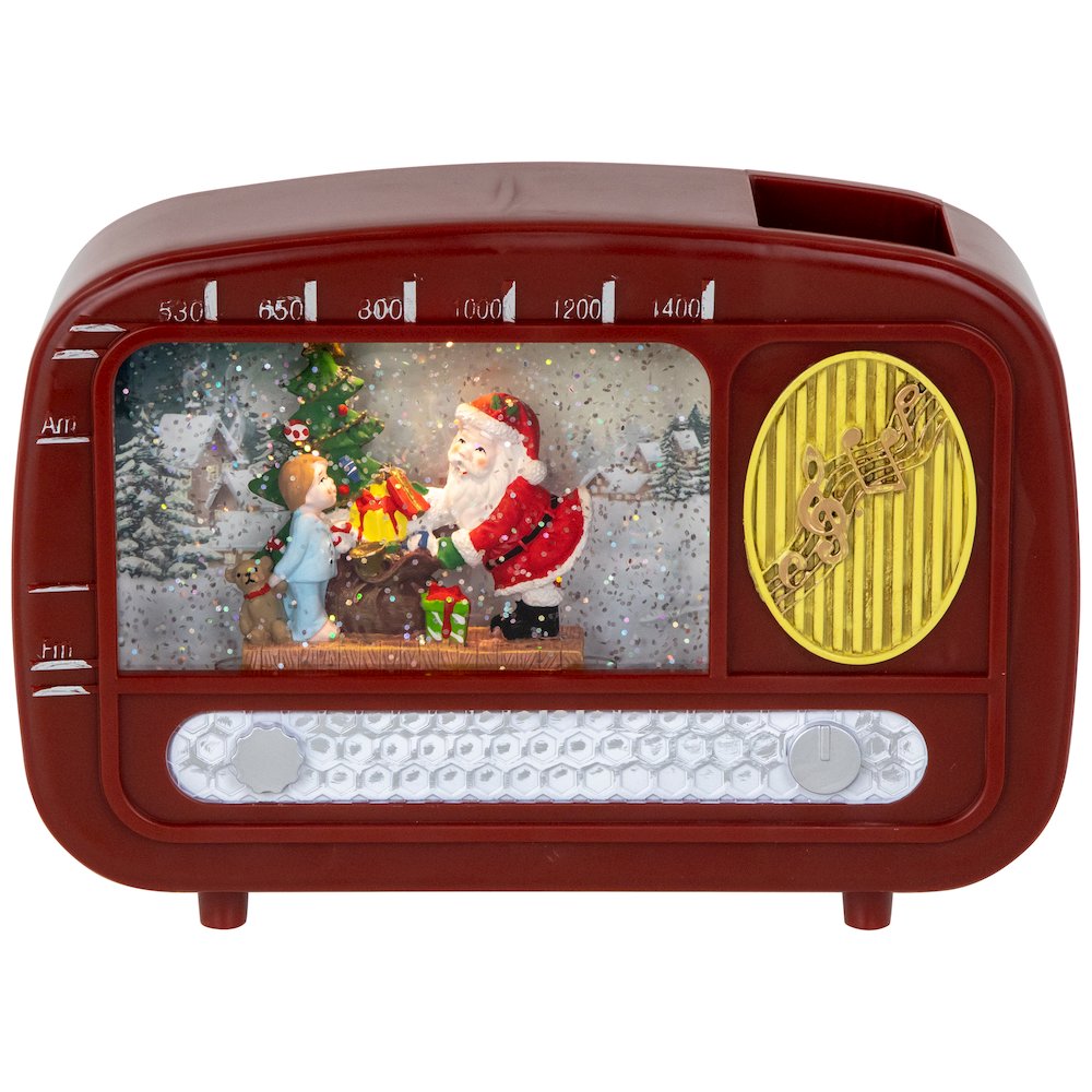 LED Lighted "Santa Sighting" Retro Radio Christmas Snow Globe - 8.75". Picture 2