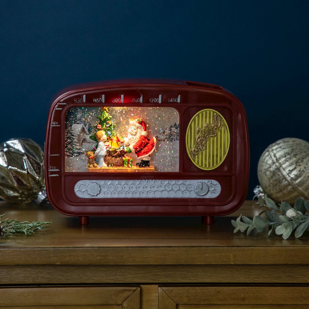 LED Lighted "Santa Sighting" Retro Radio Christmas Snow Globe - 8.75". Picture 1