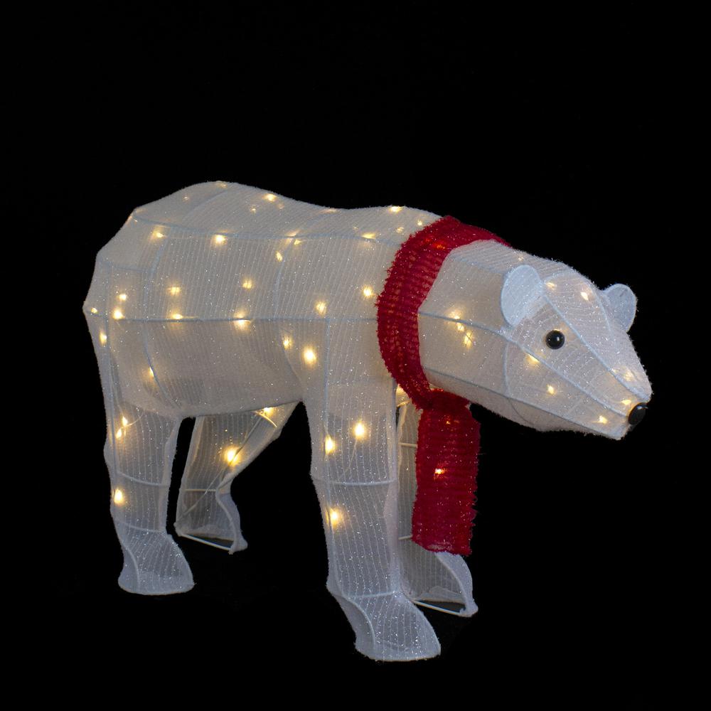 32" LED Lighted Tinsel Polar Bear Outdoor Christmas Decoration. Picture 3