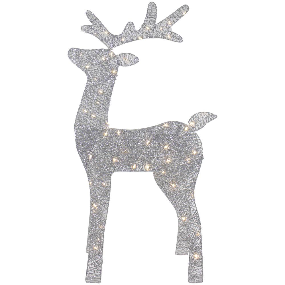 39.5" LED Lighted Silver Glitter Reindeer Outdoor Christmas Decoration. Picture 1