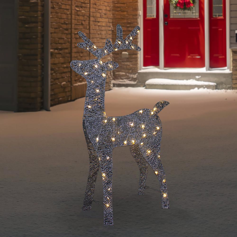 39.5" LED Lighted Silver Glitter Reindeer Outdoor Christmas Decoration. Picture 2